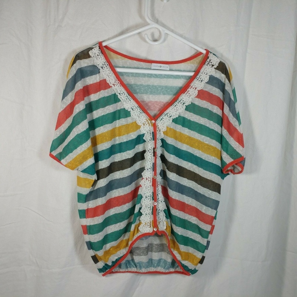Cache Cache Womens Large Stripe Lace Button Boho C - image 1